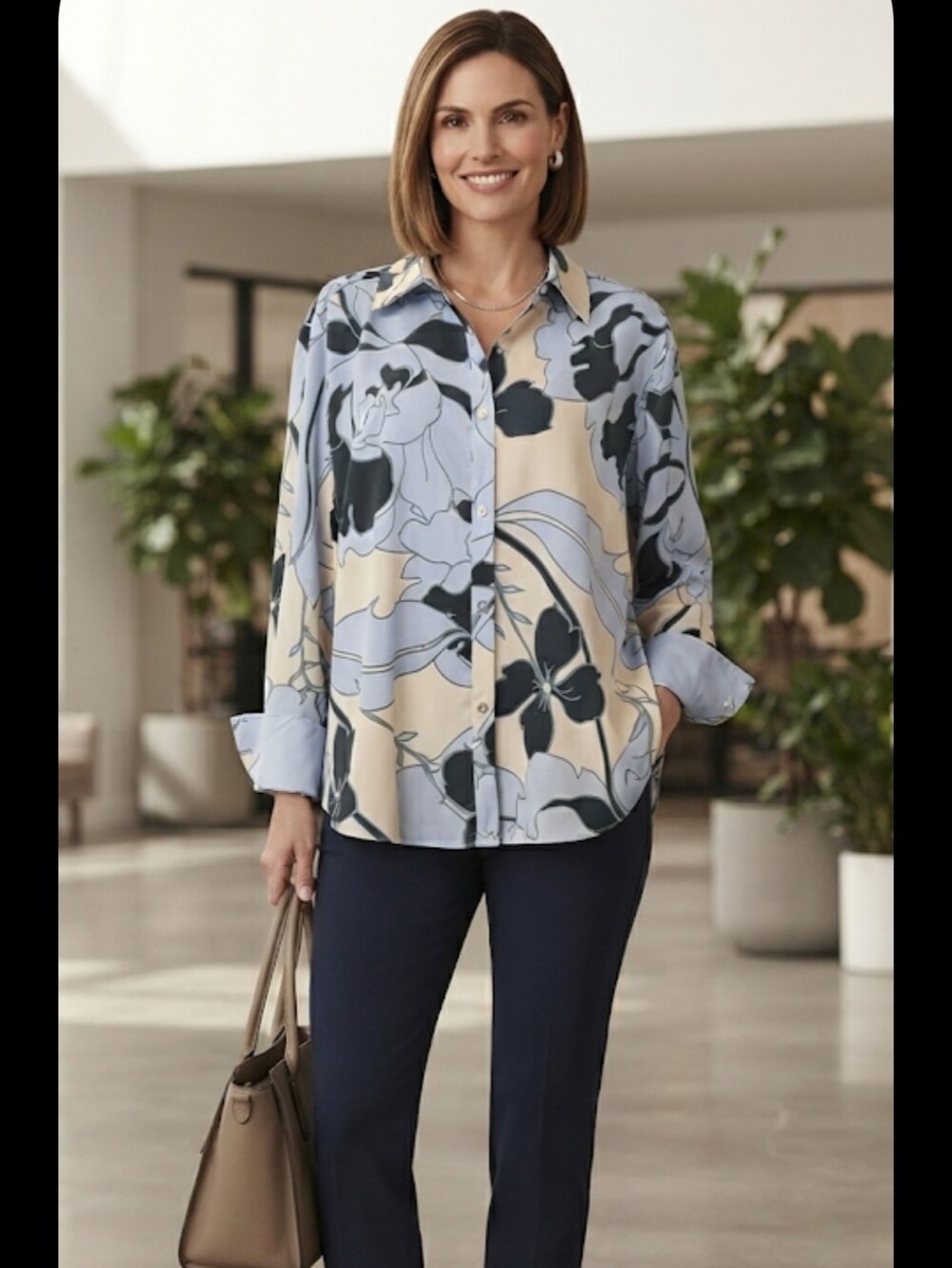 Joie Floral Button-Down Shirt in Cream and Blue